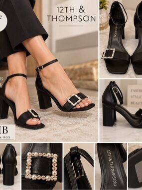 Elegant Black Heels with Pearl Buckle